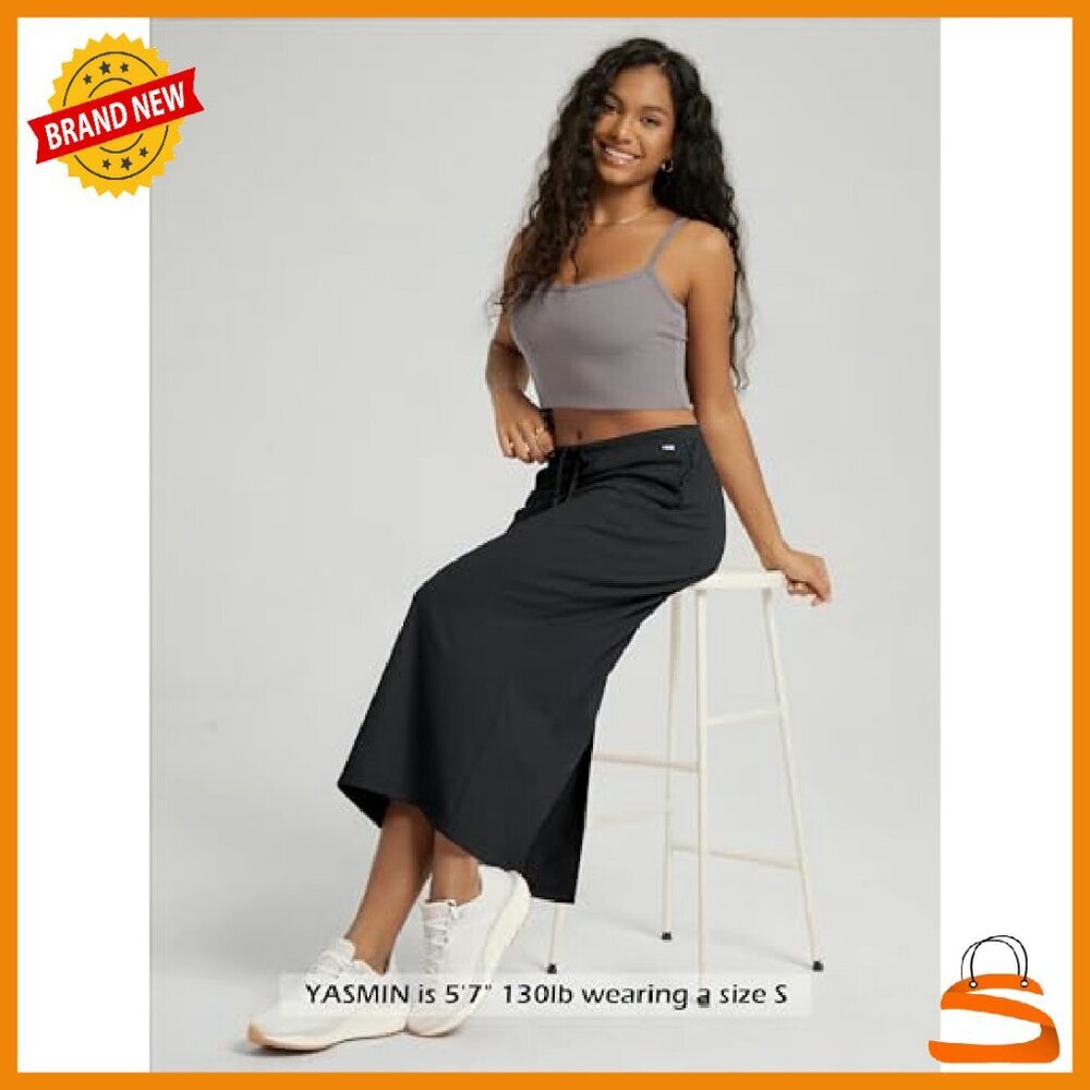 Cotton French Terry Midi Skirt with Pockets, Drawstring Waist, Back Split - Picture 4 of 7